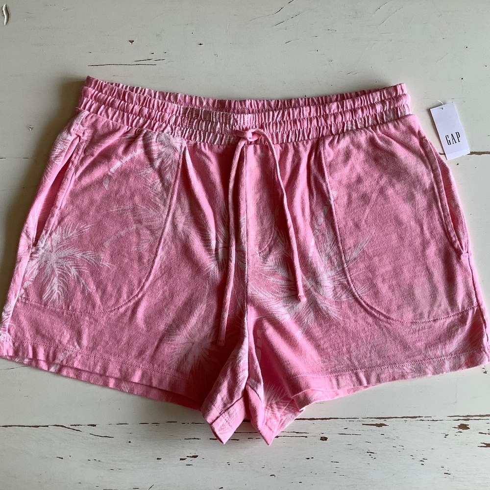 NWT GAP tropical print Pink Palm slub cotton jersey shorts Small
